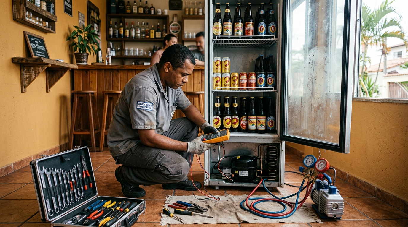 Troca de termostato de cervejeira em atendimento técnico em Teresina‑PI